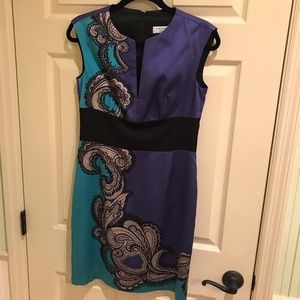 Trina Turk Purple, Teal, Black Sheath Dress Sz 8